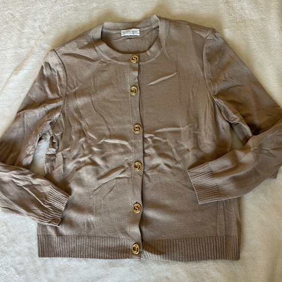 St. John Collection Taupe Wool Cardigan Sweater